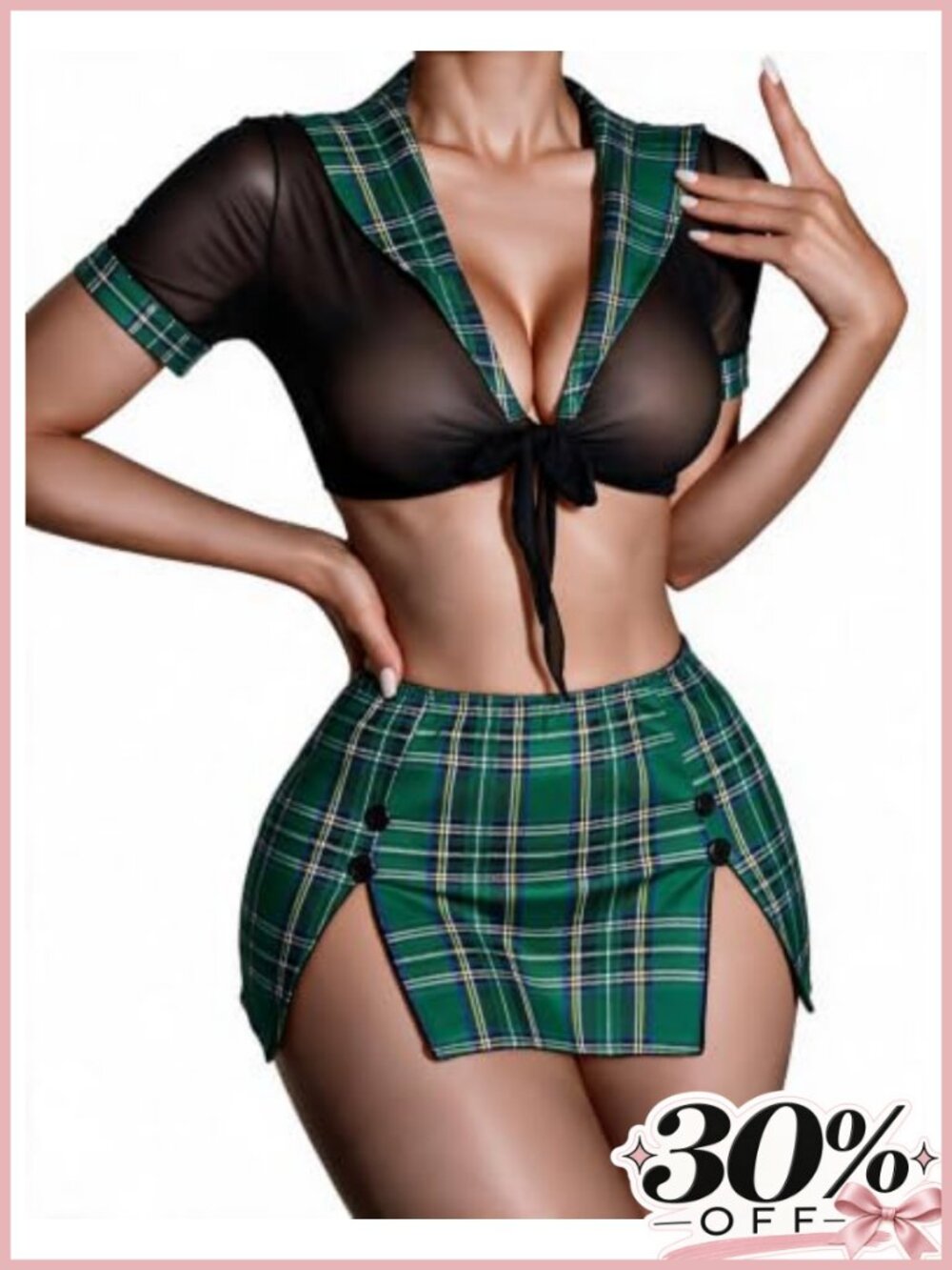 Avidlove Schoolgirl Cosplay Lingerie Set Mesh Plaid Costume